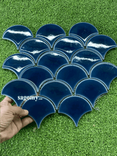 Gạch Vảy Cá Màu Xanh Dương Men Rạn Đơn Giản Men Bóng - Ảnh 5