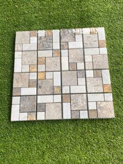 Gạch Mosaic Đá Tự Nhiên Hỗn Hợp Xám Vàng Bóng ốp tường nhà hàng khách sạn