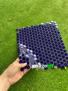 Gạch Bi Tròn Xanh Dương Men Bóng Dẹp Nút Áo Mosaic - Ảnh 4