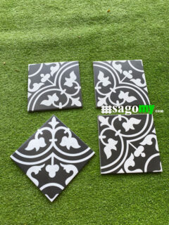 Gạch Bông Men Hoa Văn Màu Đen 20x20 Cm lát phòng tắm