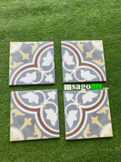 Gạch Bông Men Hoa Văn Vàng 20x20 Cm quán cà phê nhà hàng
