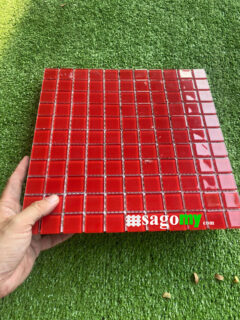 Gạch Mosaic Thủy Tinh Vuông Nhỏ Màu Đỏ Vuông Nhỏ Bóng - Ảnh 4