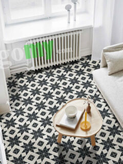 Gạch Bông Men Mosaic Bông Hoa Trắng Đen lát nền