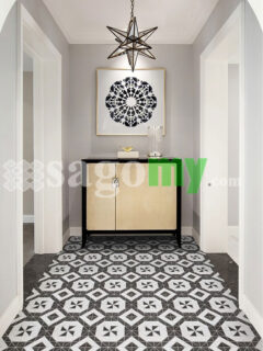 Gạch Bông Mosaic Hoa Văn Trắng Đen Tam Giác cho phòng khách