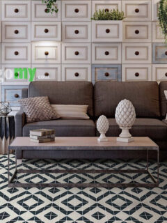 Gạch Mosaic Bông Hình Tam Giác Ghép Vuông phòng khách