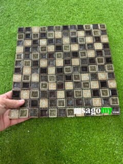 Gạch Mosaic Vuông Men Rạn Màu Nâu