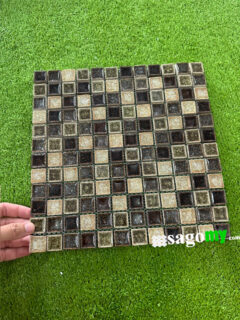 Gạch Mosaic Vuông Men Rạn Màu Nâu ốp tường