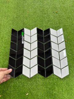 Gạch Mosaic Xương Cá Đường Trắng Đường Đen ốp tường
