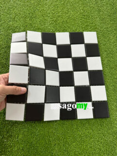 Gạch Mosaic Vuông Trắng Đen Men Mờ 4