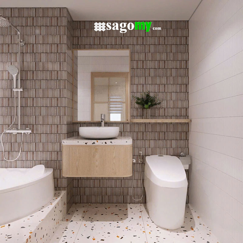 Gạch Mosaic Que Đũa Màu Vàng Nâu Cổ Điển ốp phòng vệ sinh