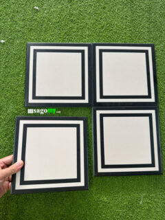 Gạch Bông Men 20x20 CM Màu Trắng Kem Hình Ô Vuông Đen 1
