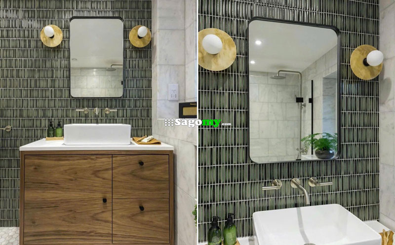 Gạch Mosaic Que Đũa Nhỏ Xanh Mạ Bóng Cổ Điển SGM2308 10 Gạch Mosaic Que Đũa Nhỏ Xanh Mạ Bóng Cổ Điển trang trí toilet
