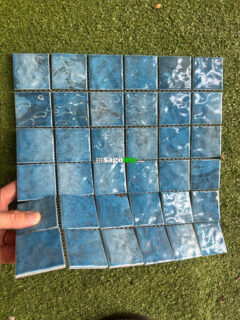 Gạch Mosaic Vuông Cổ Điển Xanh Nước Biển Gợn Bóng 1