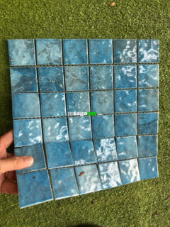 Gạch Mosaic Vuông Cổ Điển Xanh Nước Biển Gợn Bóng 4