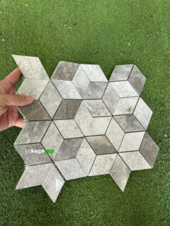 Gạch Mosaic Đá Tự Nhiên Vân Đá Xám Mài Bóng Hình Thoi