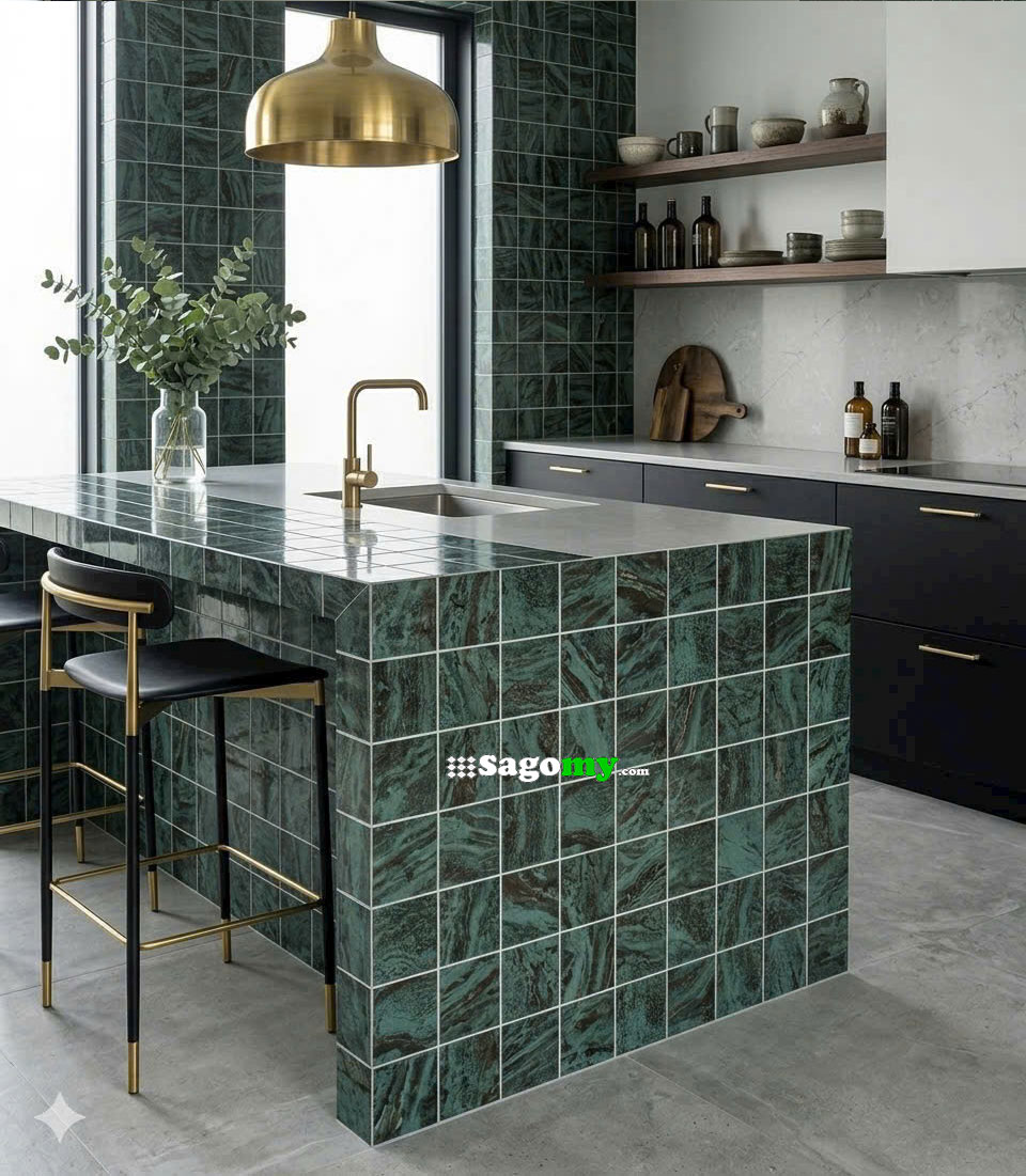 Gạch Mosaic Vuông 10x10 Cm Màu Xanh Ngọc Vân Đá Cẩm Thạch 12 Gạch Mosaic Vuông 10x10 Cm Màu Xanh Ngọc Vân Đá Cẩm Thạch bàn bếp