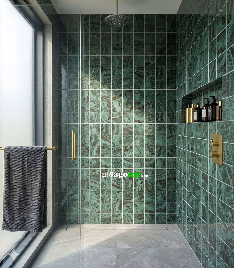 Gạch Mosaic Vuông 10x10 Cm Màu Xanh Ngọc Vân Đá Cẩm Thạch 13 Gạch Mosaic Vuông 10x10 Cm Màu Xanh Ngọc Vân Đá Cẩm Thạch phòng tắm